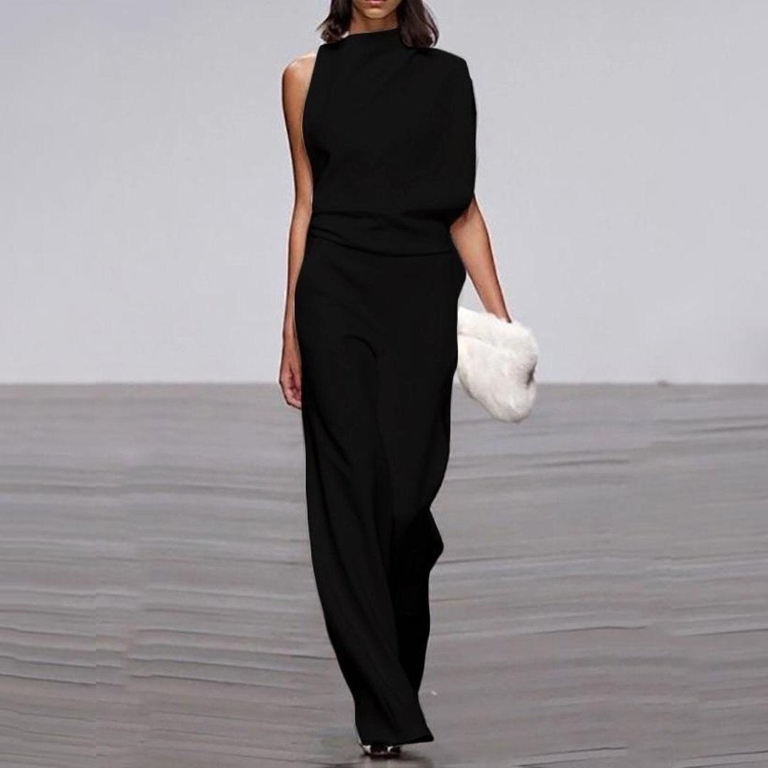 Elegant Jumpsuit – dammodell med hög hals, ärmlös och vida ben