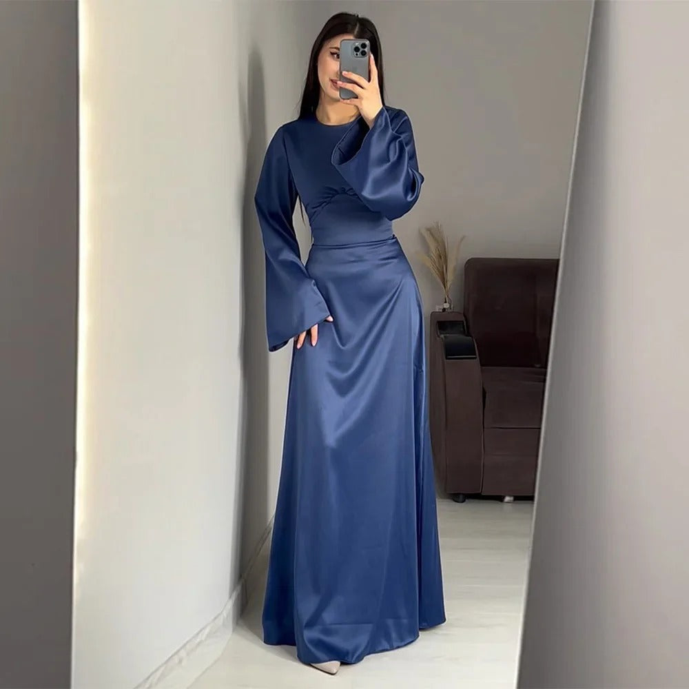 Elegant Maxiklänning i Satin med Klockärmar för Fest | Mirla