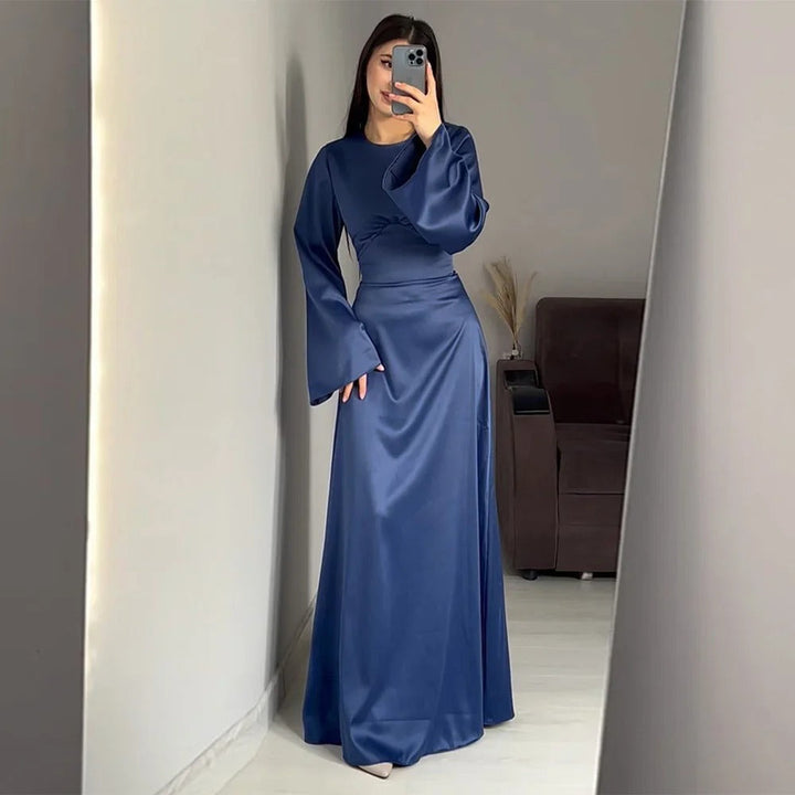 Elegant Maxiklänning i Satin med Klockärmar för Fest | Mirla