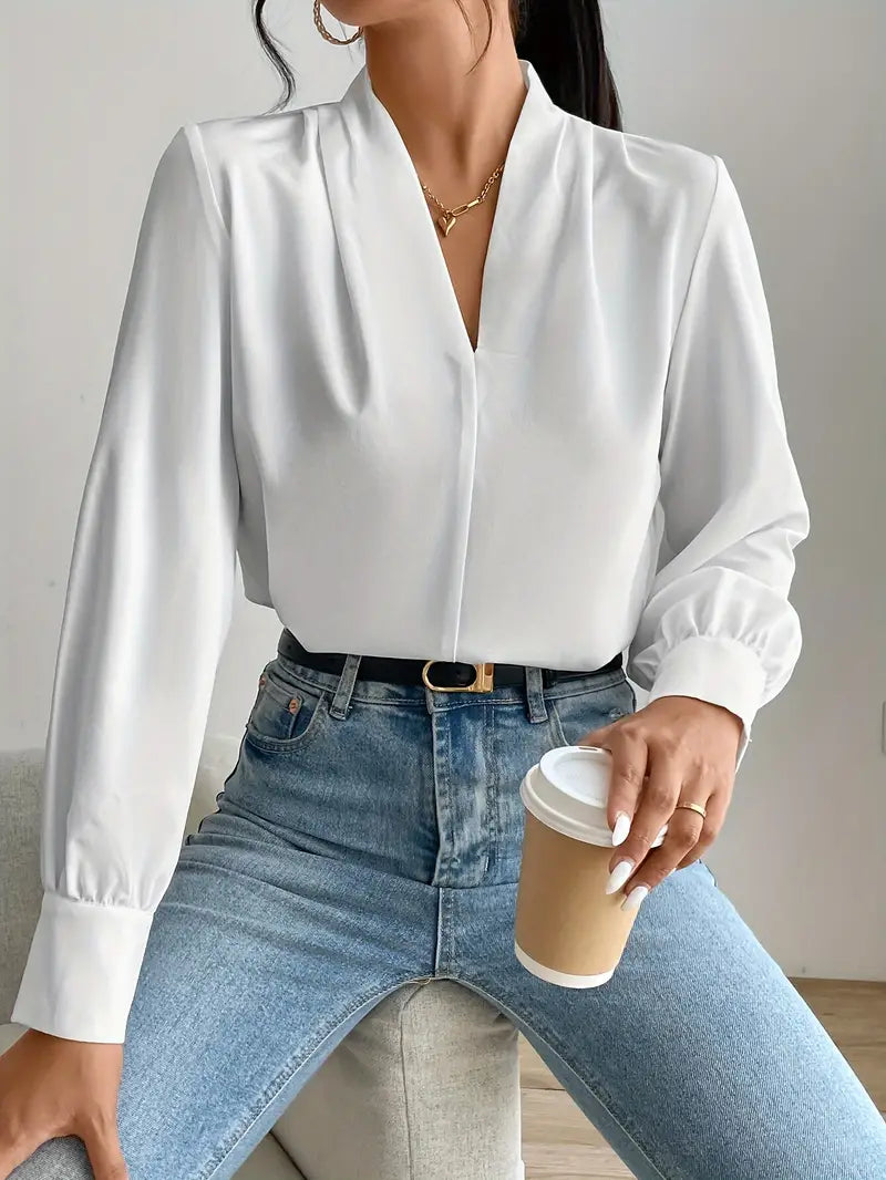 Elegant V-Hals Blus för Dam