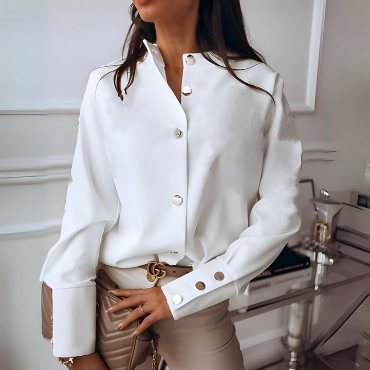 Elegant blus - Långärmad, knappförsedd satinblus för kvinnor