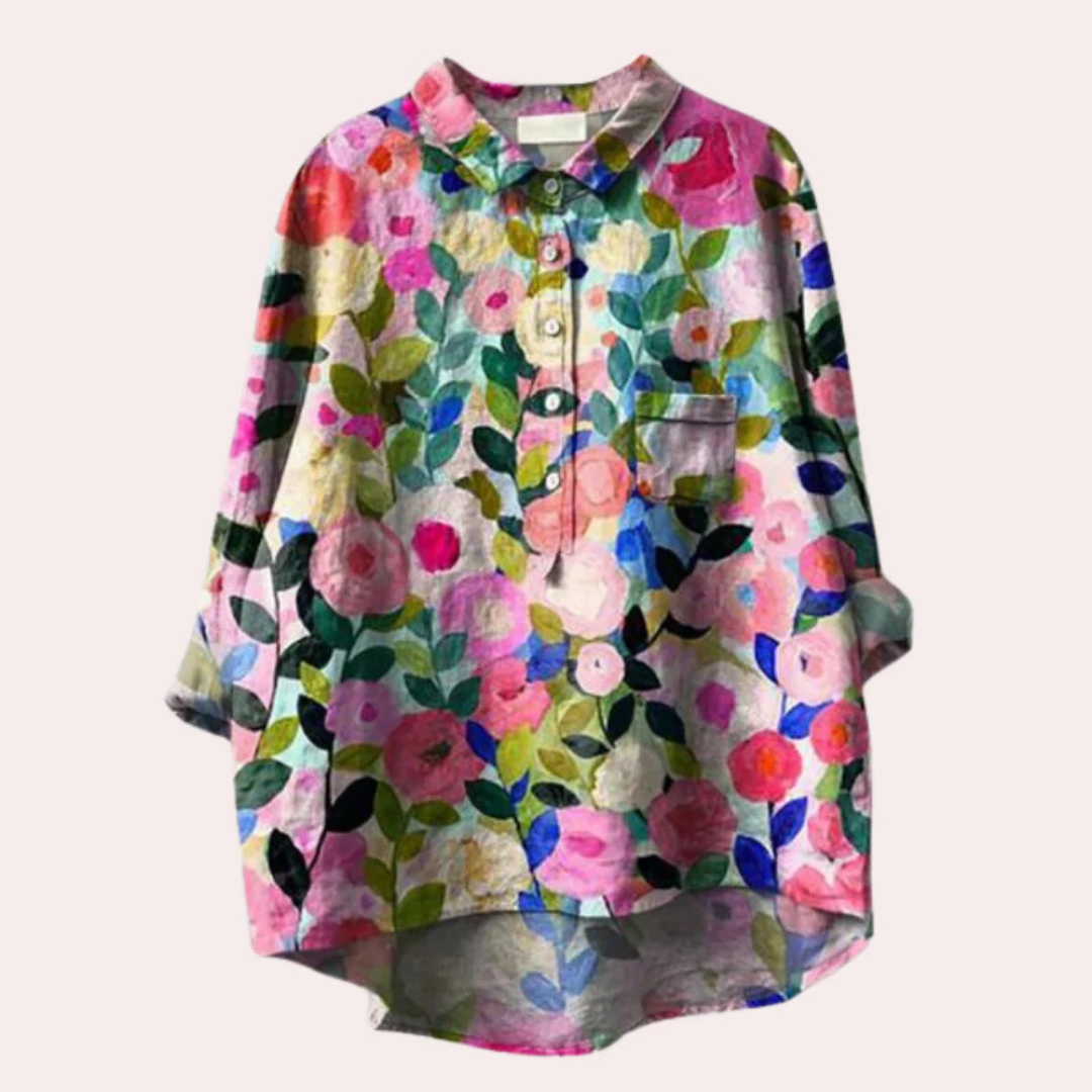 Dam Blus med Blomtryck och Elegant Sommerstil
