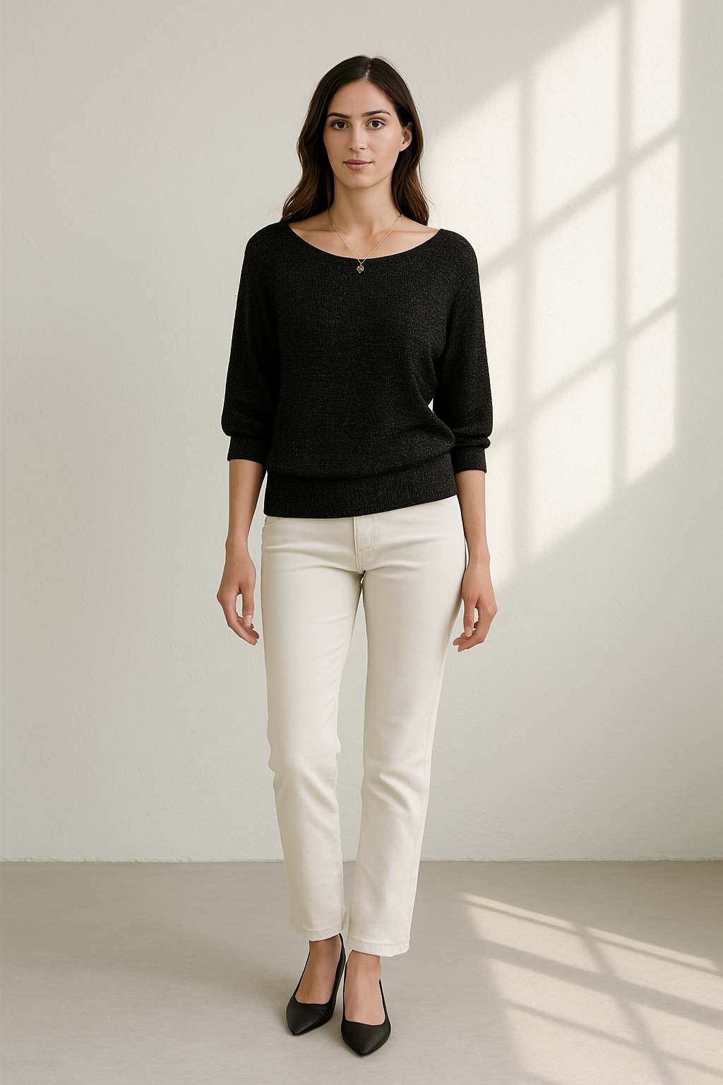 Elegant Damtröja med Rund Hals och 3/4 Ärm