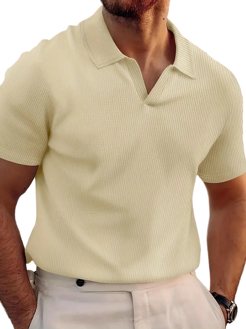 Herr Poloshirt Vaffelväv med V-Krage – Flera Färger