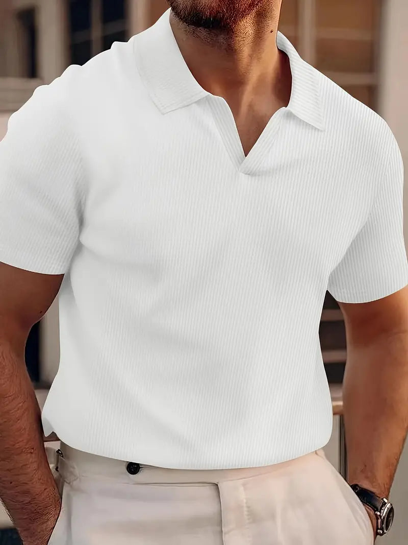 Herr Poloshirt Vaffelväv med V-Krage – Flera Färger