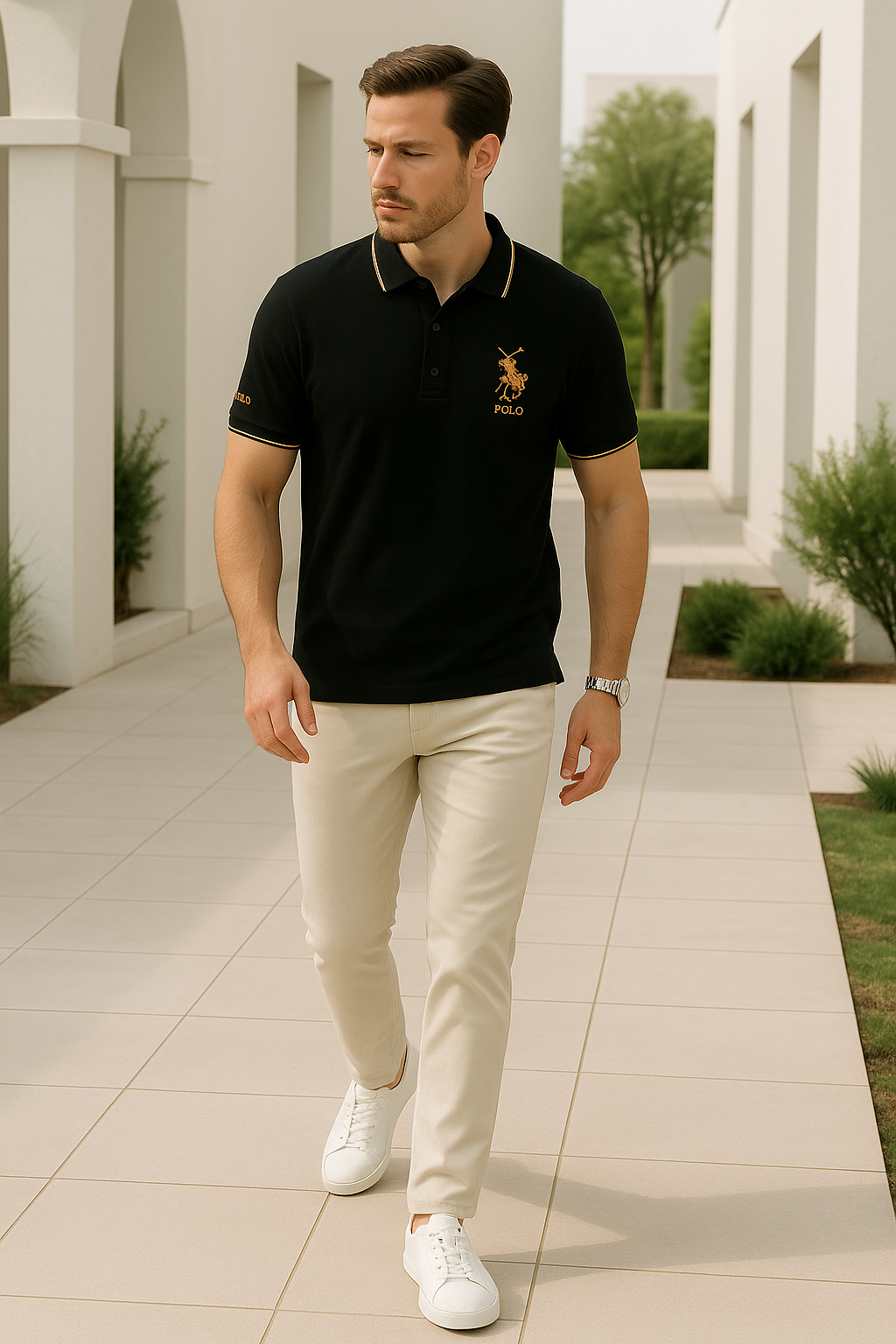 Herrpolo Modern med Broderade Detaljer - Mjuk Väv