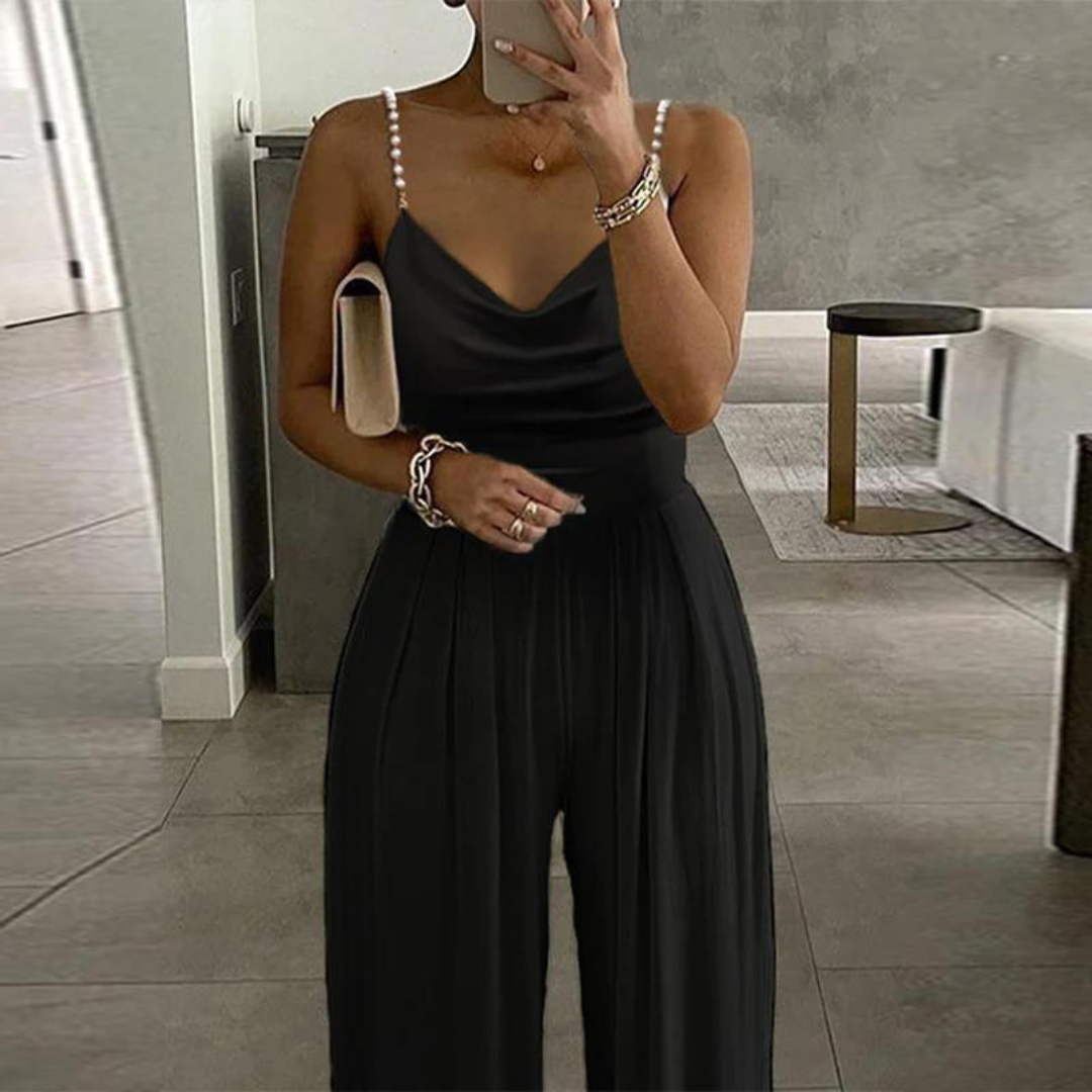 Elegant jumpsuit | Ärmlös | Pärlband | Jumpsuit med vida ben | Partyjumpsuit