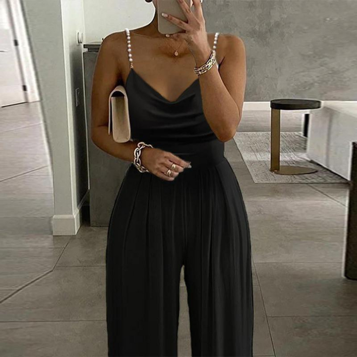 Elegant jumpsuit | Ärmlös | Pärlband | Jumpsuit med vida ben | Partyjumpsuit