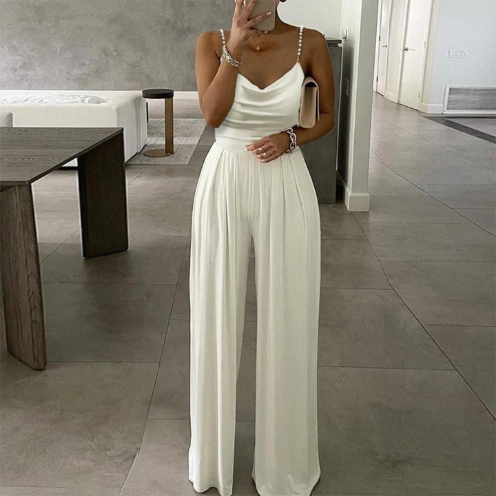 Elegant jumpsuit | Ärmlös | Pärlband | Jumpsuit med vida ben | Partyjumpsuit