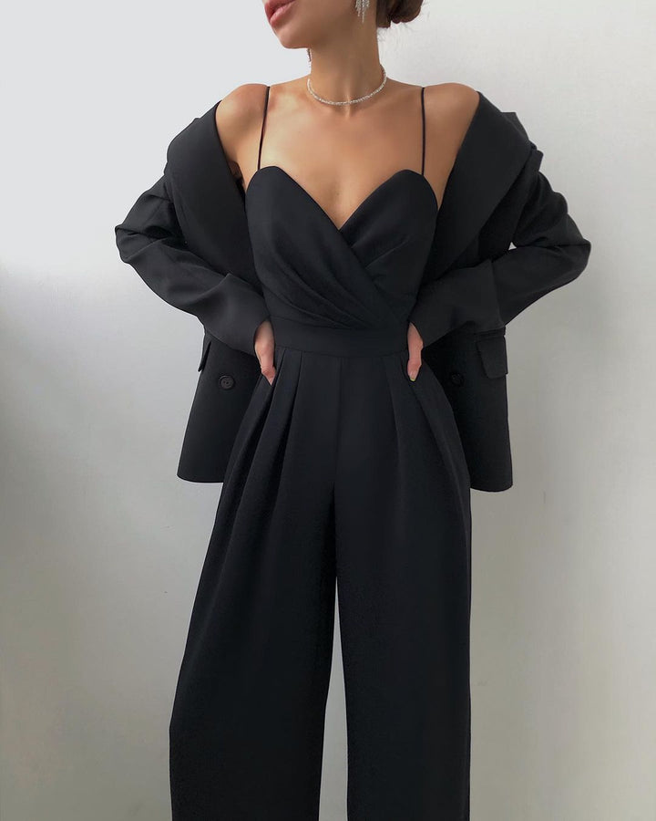 Elegant jumpsuit | Ärmlös | Spaghettistroppar | Jumpsuit med vida ben | Jumpsuit för kvinnor
