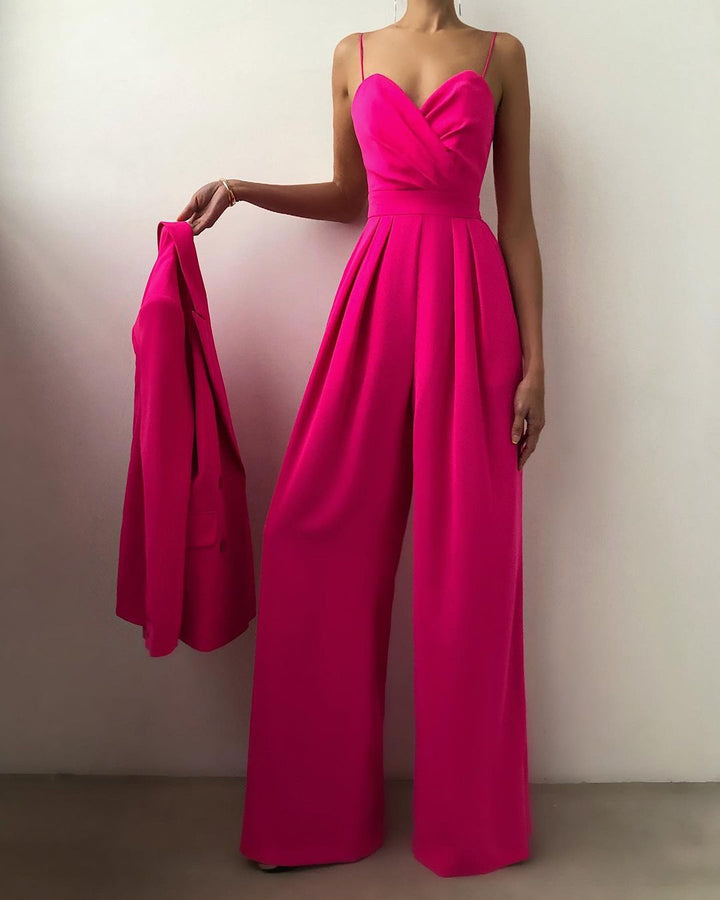 Elegant jumpsuit | Ärmlös | Spaghettistroppar | Jumpsuit med vida ben | Jumpsuit för kvinnor