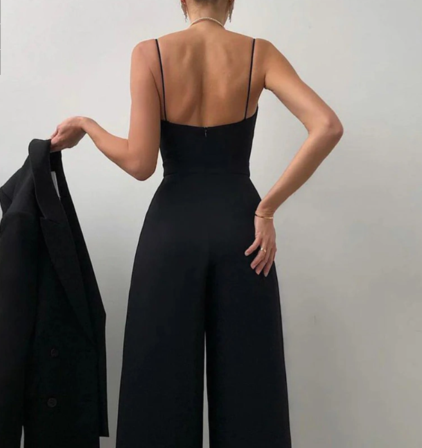 Elegant jumpsuit | Ärmlös | Spaghettistroppar | Jumpsuit med vida ben | Jumpsuit för kvinnor