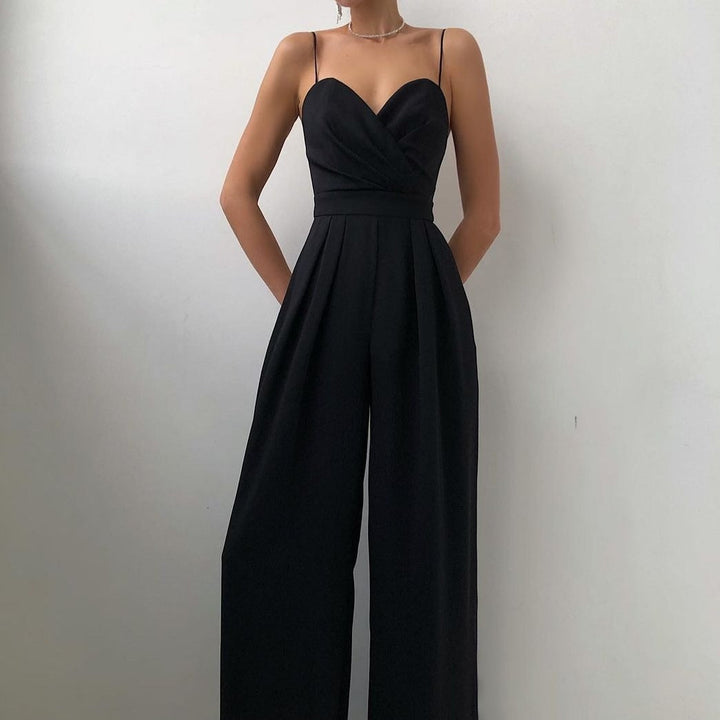 Elegant jumpsuit | Ärmlös | Spaghettistroppar | Jumpsuit med vida ben | Jumpsuit för kvinnor