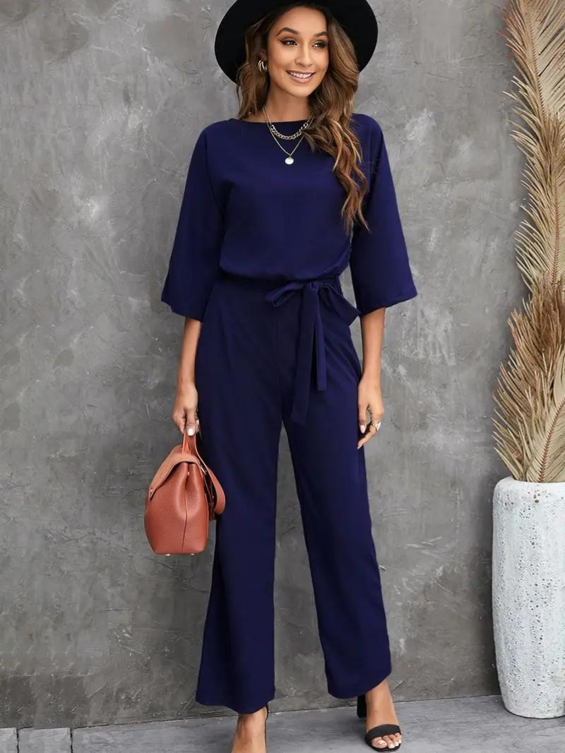 Elegant jumpsuit, skärp, dolmanärm, vid ben, damkläder