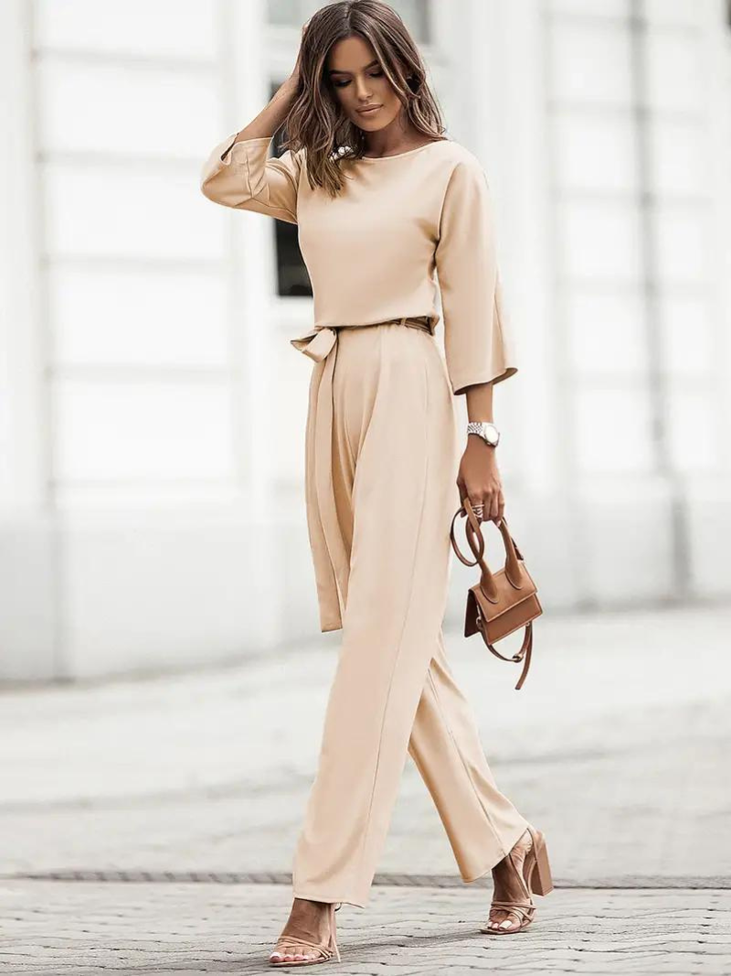 Elegant jumpsuit, skärp, dolmanärm, vid ben, damkläder