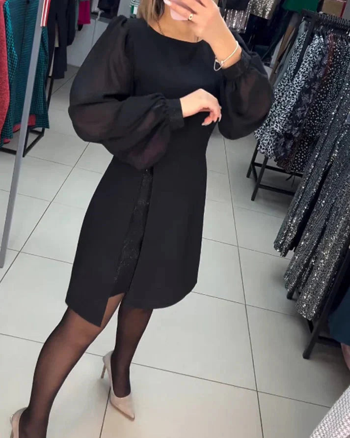 Elegant klänning - Lanternärmad - Knälång - Långärmad klänning - A-linjeformad klänning
