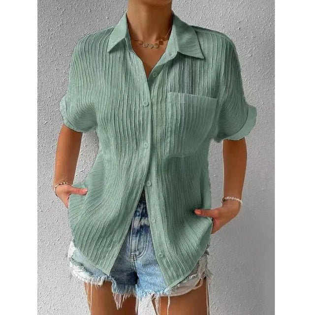 Elegant Kvinnors Blus med Stand-Up Krage