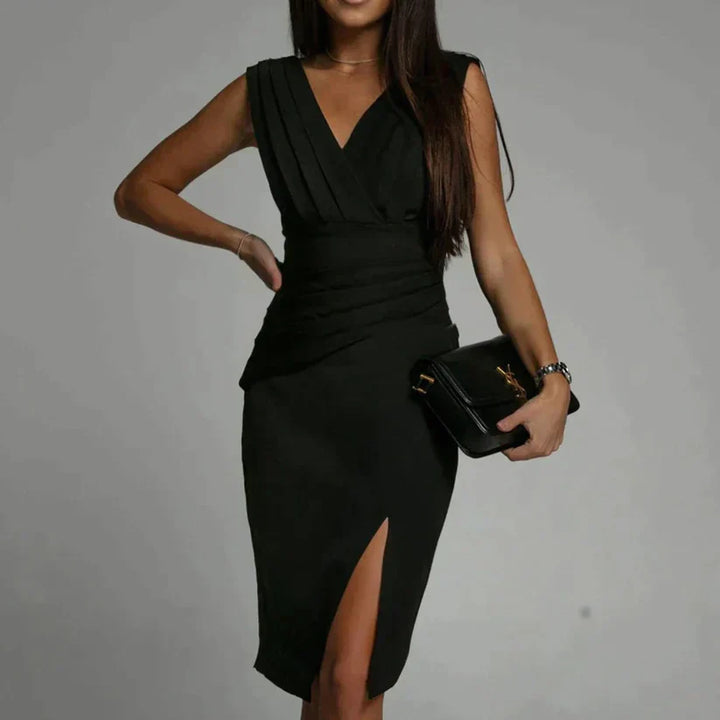 Kvinnors Midi V-ringad Klänning Elegant Bodycon