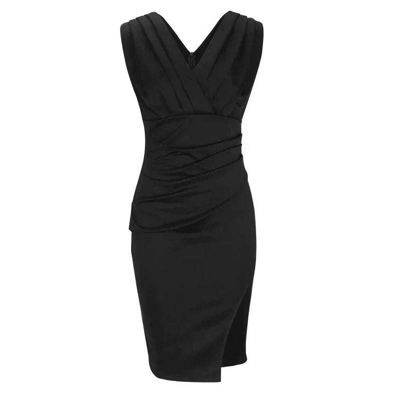 Kvinnors Midi V-ringad Klänning Elegant Bodycon