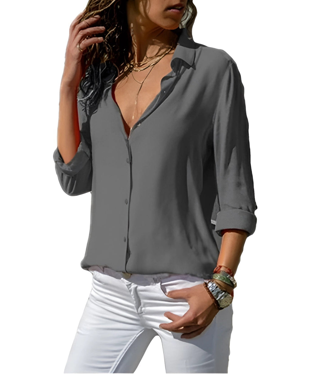 Elegant Dam Blus Långärmad V-Neck