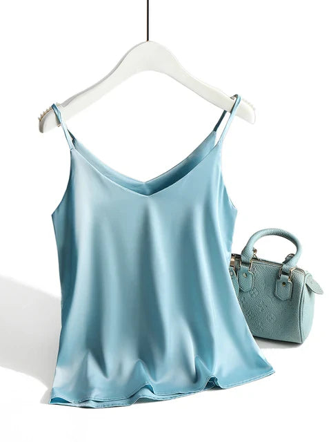 Damernas V-hals Spaghettiband Satin Top