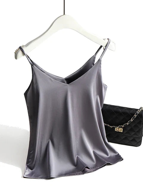 Damernas V-hals Spaghettiband Satin Top