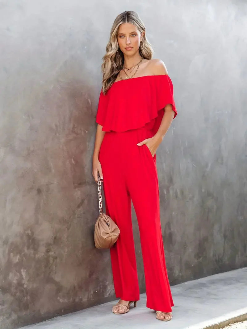 Endelad jumpsuit - Brett ben - Off Shoulder - Axelbandslös jumpsuit - Sommarkläder