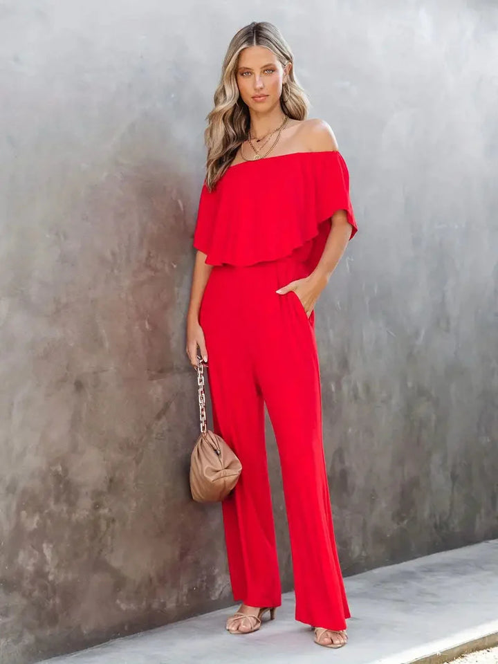 Endelad jumpsuit - Brett ben - Off Shoulder - Axelbandslös jumpsuit - Sommarkläder