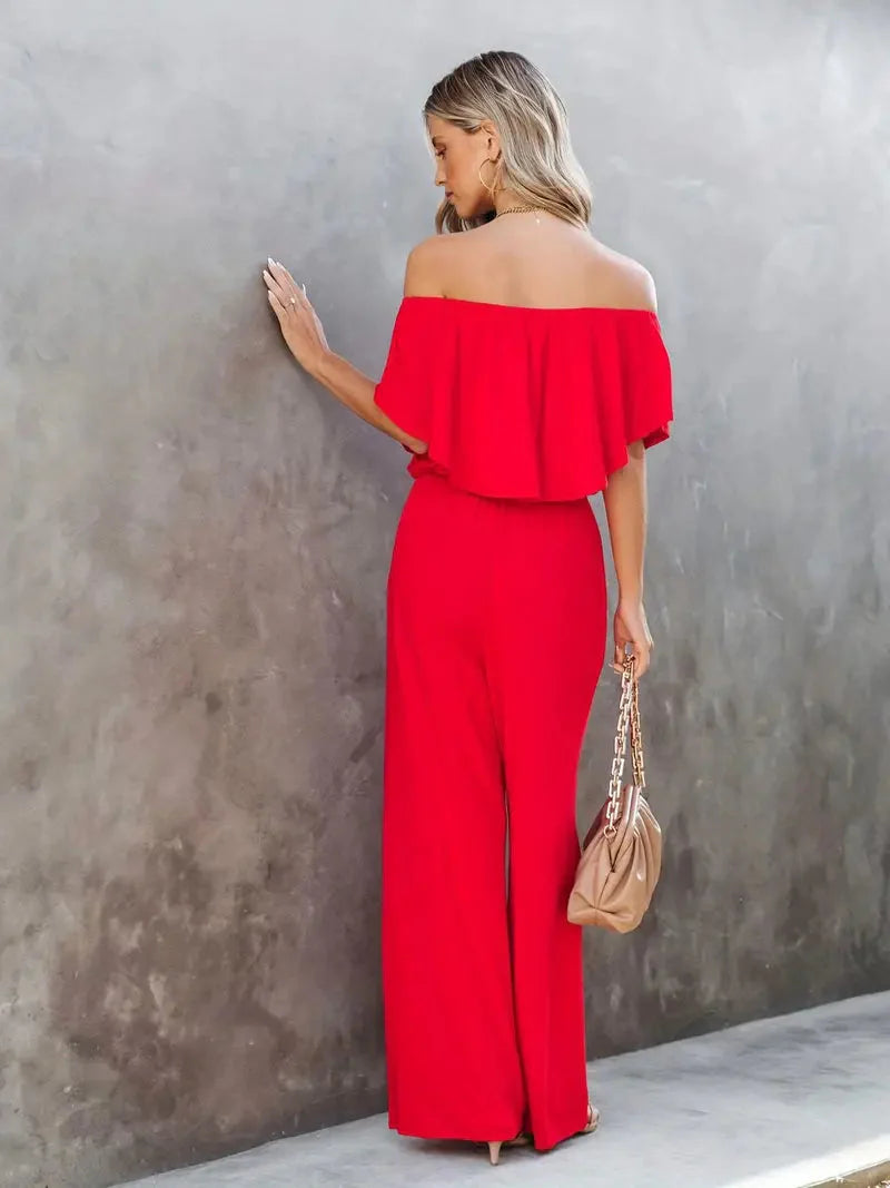 Endelad jumpsuit - Brett ben - Off Shoulder - Axelbandslös jumpsuit - Sommarkläder