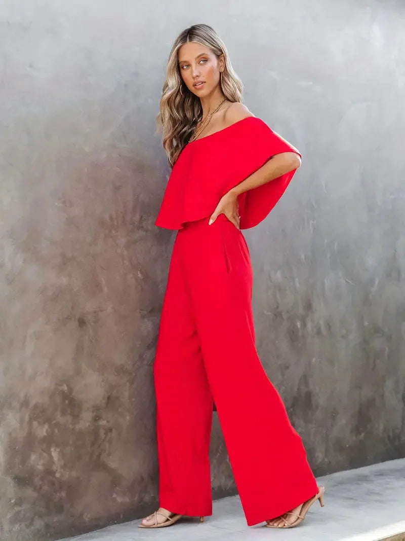 Endelad jumpsuit - Brett ben - Off Shoulder - Axelbandslös jumpsuit - Sommarkläder