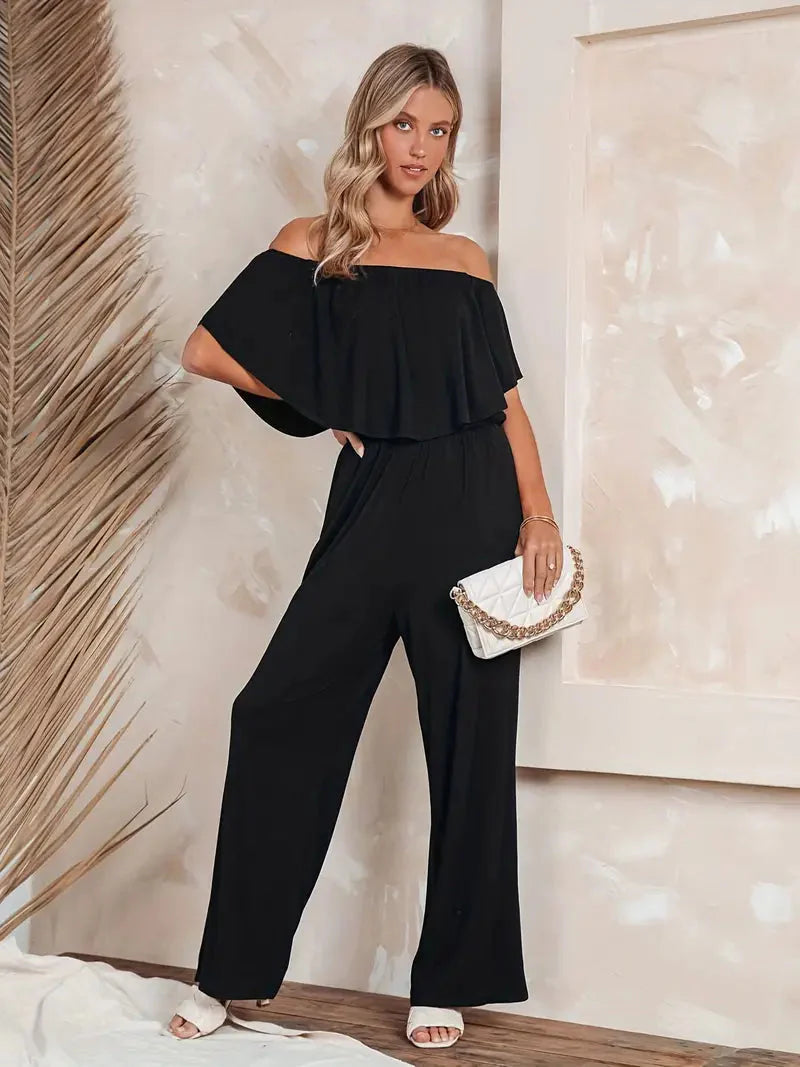 Endelad jumpsuit - Brett ben - Off Shoulder - Axelbandslös jumpsuit - Sommarkläder