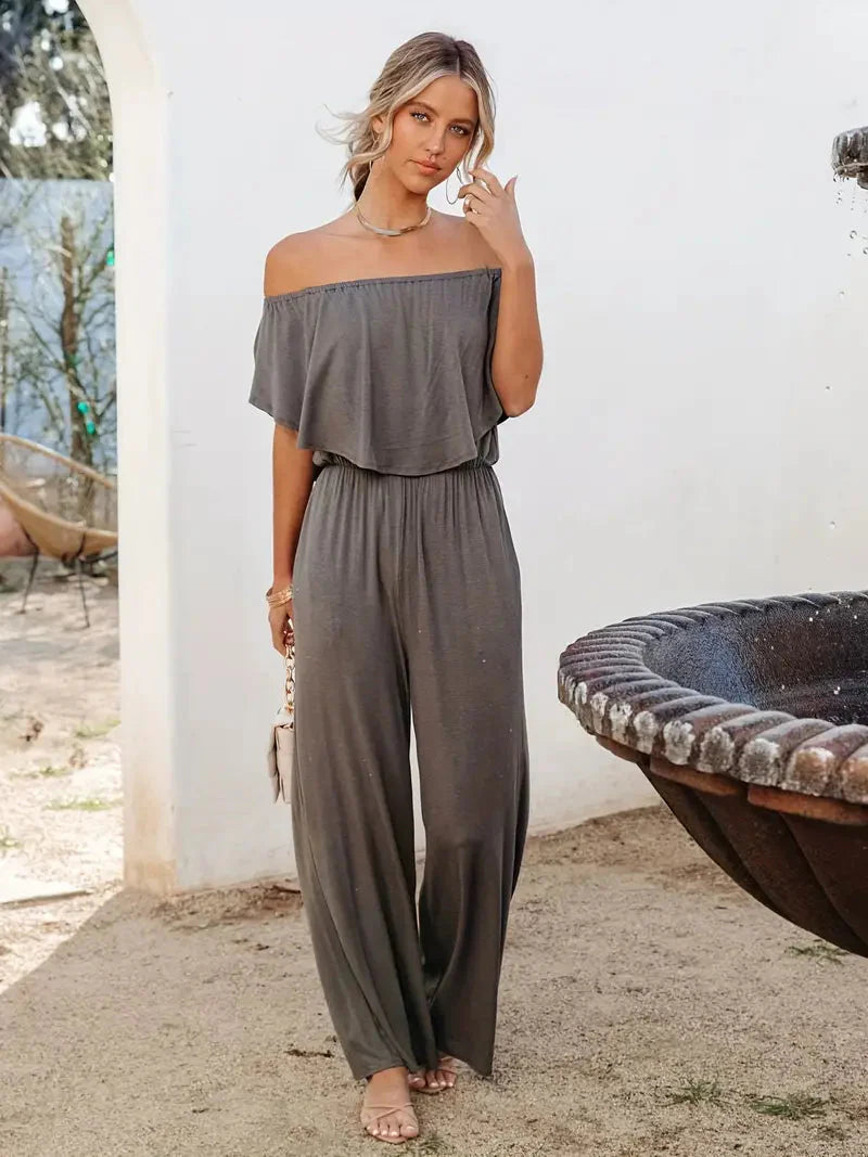 Endelad jumpsuit - Brett ben - Off Shoulder - Axelbandslös jumpsuit - Sommarkläder