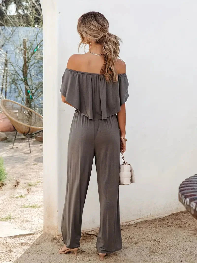 Endelad jumpsuit - Brett ben - Off Shoulder - Axelbandslös jumpsuit - Sommarkläder