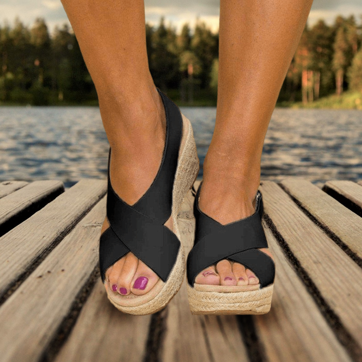Espadriller med kilklack – ortopediska – justerbar rem – platåsandaler – damsandaler