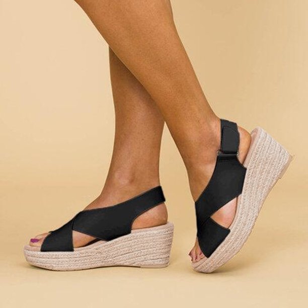 Espadriller med kilklack – ortopediska – justerbar rem – platåsandaler – damsandaler
