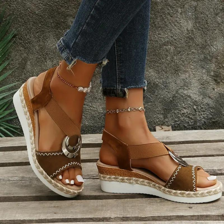Espadrillesandaler, plattform, elastiskt band, kilformade sandaler, sommarskor