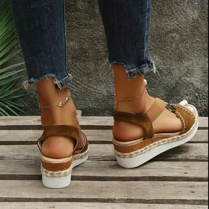 Espadrillesandaler, plattform, elastiskt band, kilformade sandaler, sommarskor
