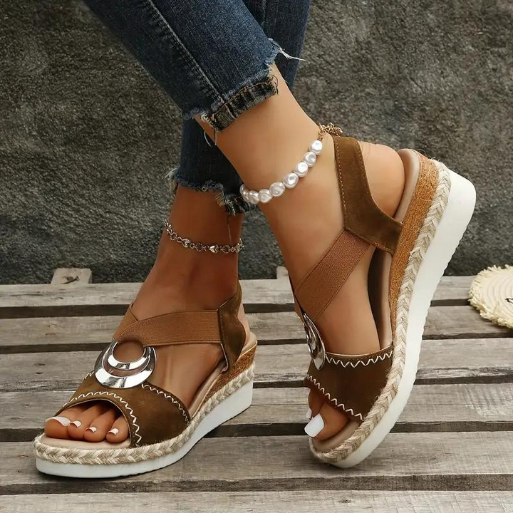 Espadrillesandaler, plattform, elastiskt band, kilformade sandaler, sommarskor