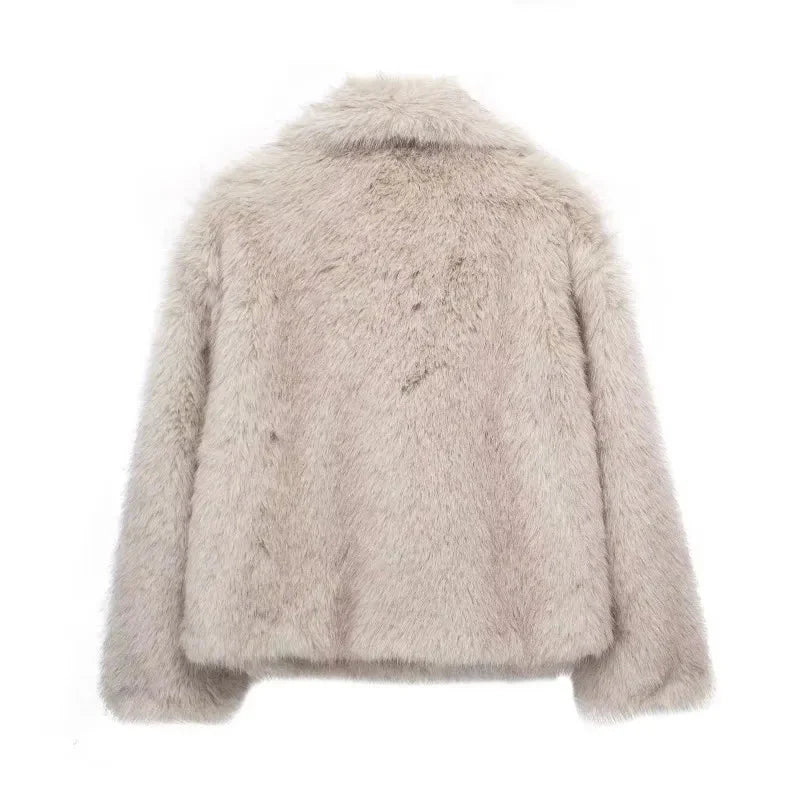 Fake Fur Jacket - Varm - Fluffig - Kort Faux Fur Coat - Pälsjacka Dam