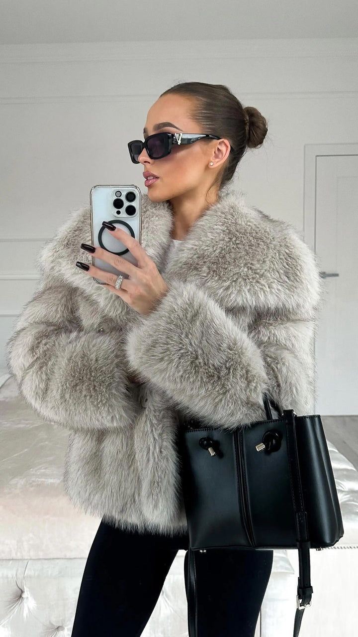 Fake Fur Jacket - Varm - Fluffig - Kort Faux Fur Coat - Pälsjacka Dam