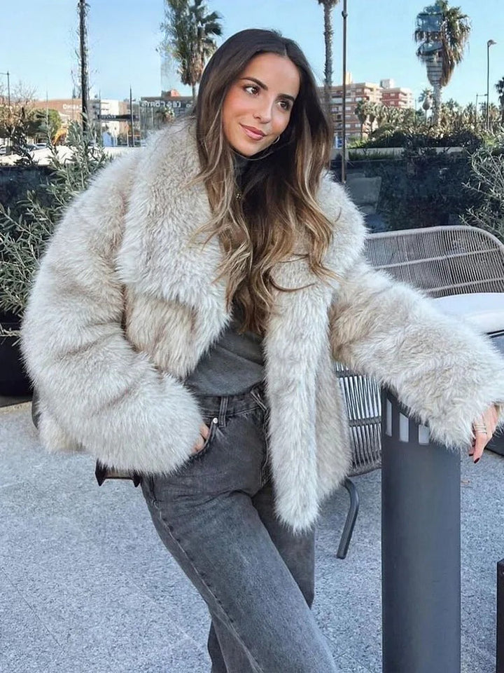 Fake Fur Jacket - Varm - Fluffig - Kort Faux Fur Coat - Pälsjacka Dam
