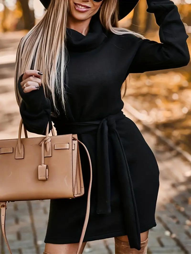 Felicie-klänning | Varm miniklänning med turtleneck för hösten