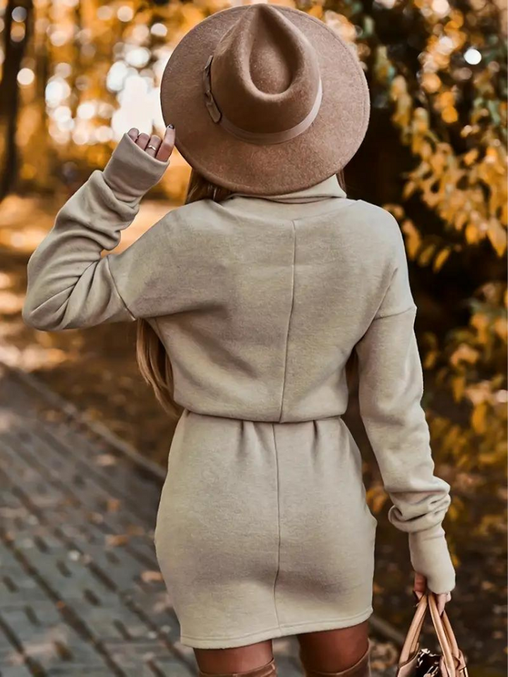 Felicie-klänning | Varm miniklänning med turtleneck för hösten