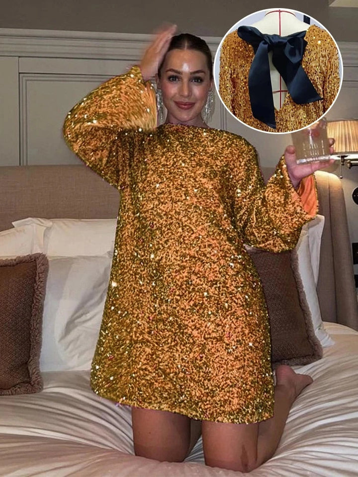 Festklänning - Mini - Långärmad - Glitterklänning - Paljettklänning