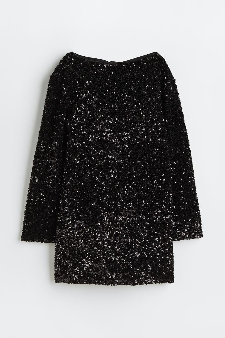 Festklänning - Mini - Långärmad - Glitterklänning - Paljettklänning