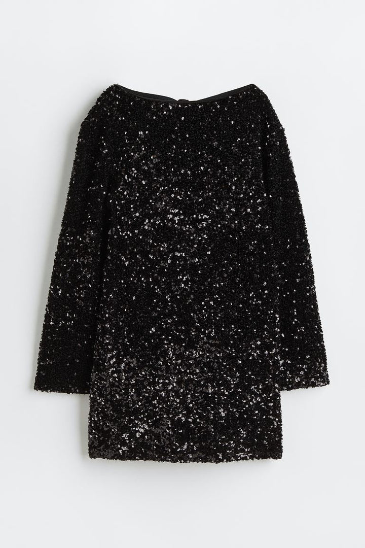 Festklänning - Mini - Långärmad - Glitterklänning - Paljettklänning
