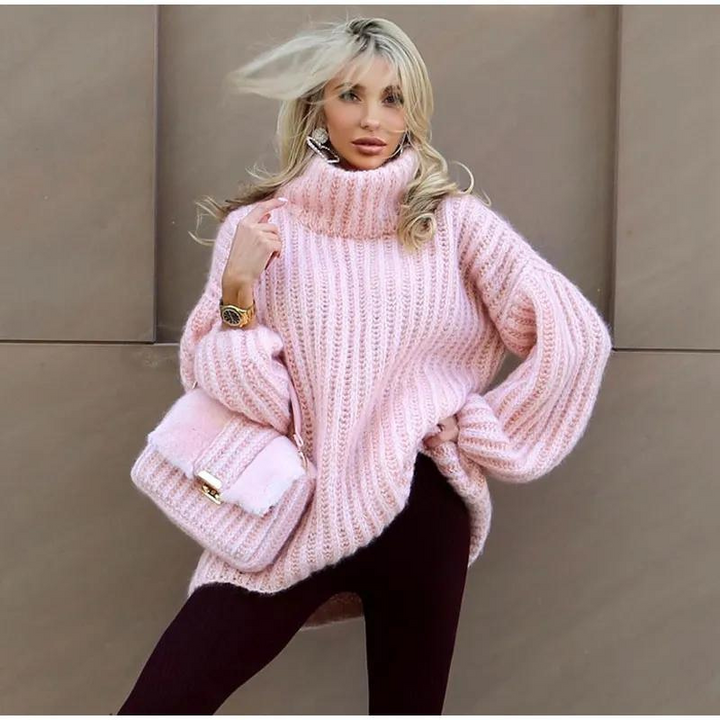 Fidelia överdimensionerad tröja | Stickad vintertröja med turtleneck för kvinnor