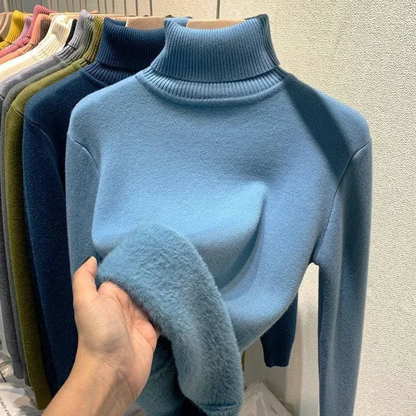 Fleece Turtleneck - Stickad - Hög hals - Turtleneck-tröja - Damstickat