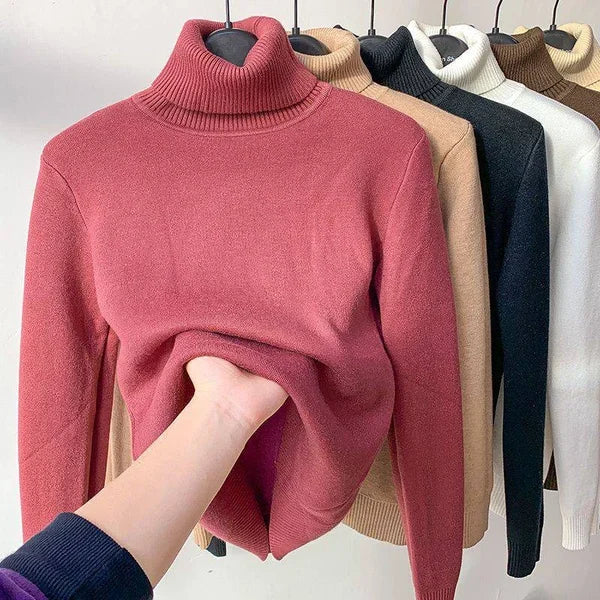 Fleece Turtleneck - Stickad - Hög hals - Turtleneck-tröja - Damstickat