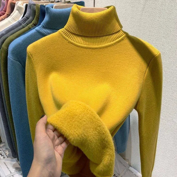 Fleece Turtleneck - Stickad - Hög hals - Turtleneck-tröja - Damstickat